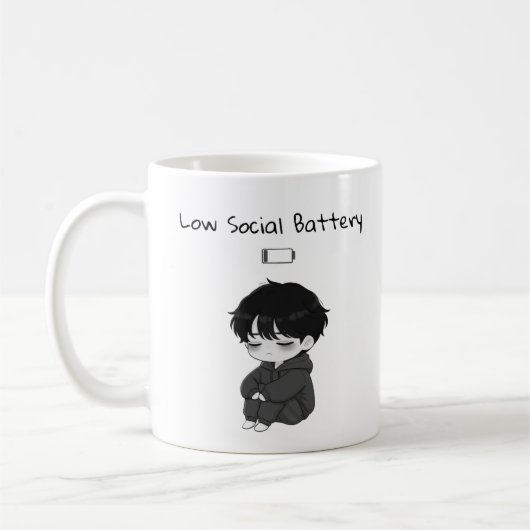 Low Social Battery Relatable Chibi Boy コーヒーマグカップ (左)
