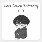 Low Social Battery Relatable Chibi Boy スクエアシール (正面)