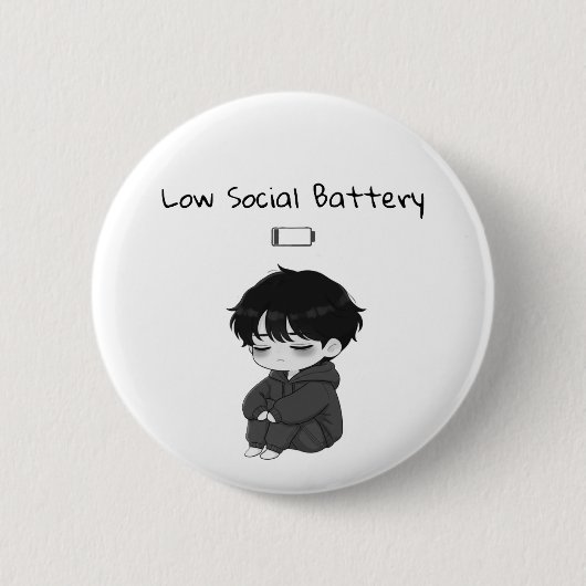 Low Social Battery Relatable Chibi Boy 缶バッジ (正面)