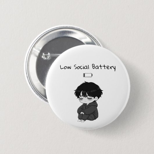Low Social Battery Relatable Chibi Boy 缶バッジ (正面&裏面)