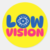 Low Vision - blue and pink on yellow background ラウンドシール (正面)