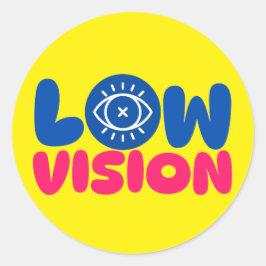 Low Vision - blue and pink on yellow background ラウンドシール