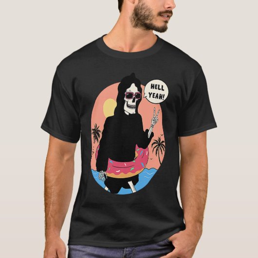 Lowbrow art Macabre Style Grim Reaper Beach Tシャツ (正面)