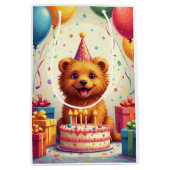 Lowchen Birthday Celebration ミディアムペーパーバッグ (正面)