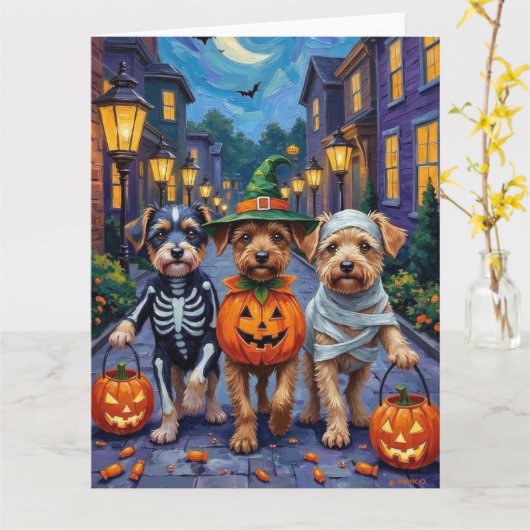 Lowchen Dogs Trick-or-Treating Halloween Costumes カード (黄色い花)