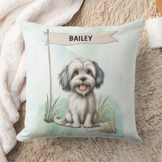 Lowchen Watercolor Personalized Dog クッション (ブランケット)