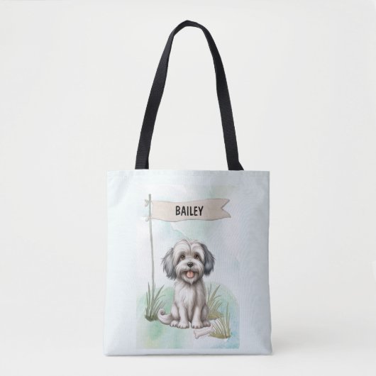 Lowchen Watercolor Personalized Dog トートバッグ (正面)