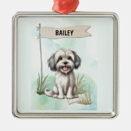 Lowchen Watercolor Personalized Dog メタルオーナメント