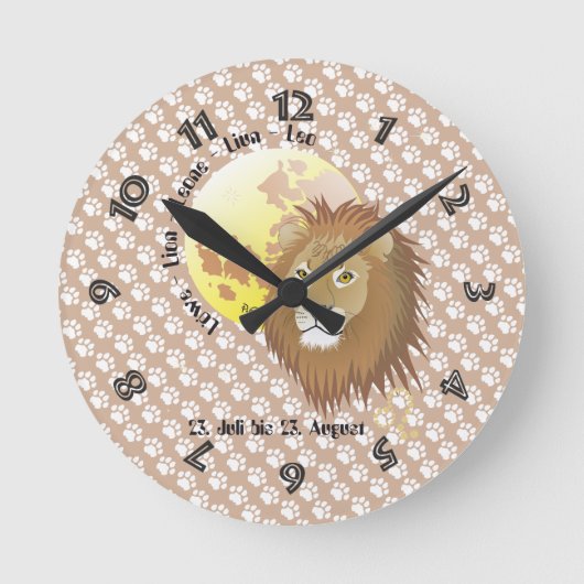 Löwe 23. Juli bis 22. August Uhr ラウンド壁時計 (正面)