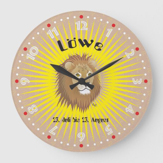 Löwe 23. Juli bis 22. August Uhr ラージ壁時計 (正面)