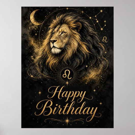 Löwe Happy Birthday Sternzeichen Design ポスター (正面)