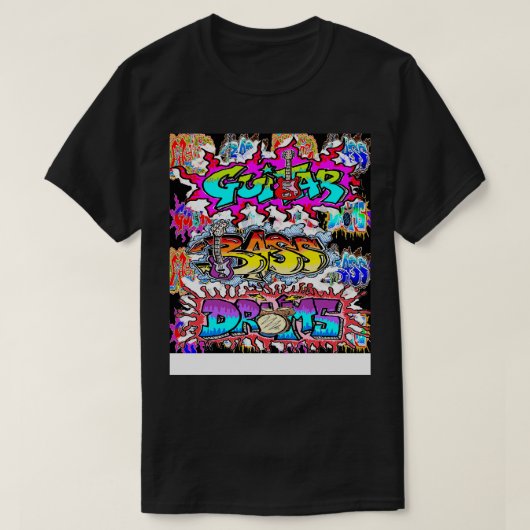 LowEndGraphicsによるギターバスドラム音楽 Tシャツ (デザイン正面)