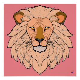 Löwenkopf - Minimale Farbzeichnung ポスター