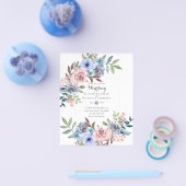 LOWEST BUDGETピンク青い花の結婚式招待状 チラシ (シングル)