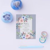 LOWEST BUDGETピンク青い花の結婚式招待状 チラシ (シングル)
