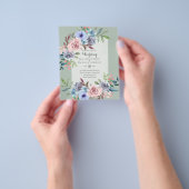 LOWEST BUDGETピンク青い花の結婚式招待状 チラシ (手)