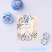 LOWEST BUDGETピンク青い花の結婚式招待状 チラシ (シングル)