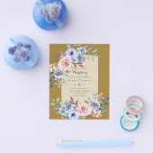 LOWEST BUDGETピンク青い花の結婚式招待状 チラシ (シングル)