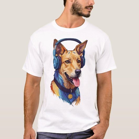 Loyal Beats – 音楽を聴く抽象的な犬 Tシャツ (正面)