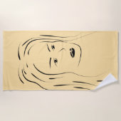 Loyal Black Line Art Woman Face Digital Hand-drawn ビーチタオル (正面)