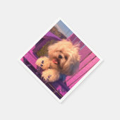 Loyal, Fluffy Shih Tzu Toy Puppy, Happy Dog Sits スタンダードカクテルナプキン (角)