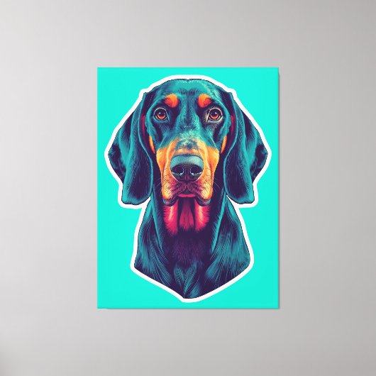 Loyal Glow – Vibrant Bluetick Coonhound Pop Art キャンバスプリント (正面)
