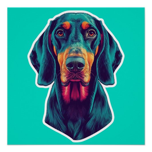 Loyal Glow – Vibrant Bluetick Coonhound Pop Art ポスター (正面)