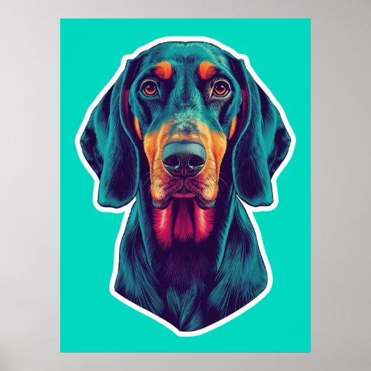 Loyal Glow – Vibrant Bluetick Coonhound Pop Art ポスター (正面)