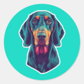 Loyal Glow – Vibrant Bluetick Coonhound Pop Art ラウンドシール (正面)