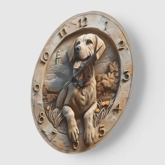 Loyal Labrador Sculpted Stone Style ラージ壁時計 (傾斜)