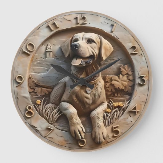 Loyal Labrador Sculpted Stone Style ラージ壁時計 (正面)