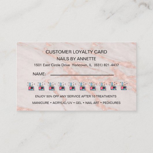 * Loyalty Card Manicurist Nail Tech Rose Gold   名刺 (裏面)