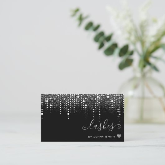 Loyalty Card Pretty Drips Silver Glitter Rain 名刺 (スタンド正面)