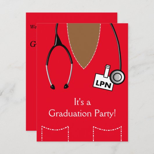 LPNの黒のナースの卒業の招待状は赤をごしごし洗います 招待状 (正面/裏面)