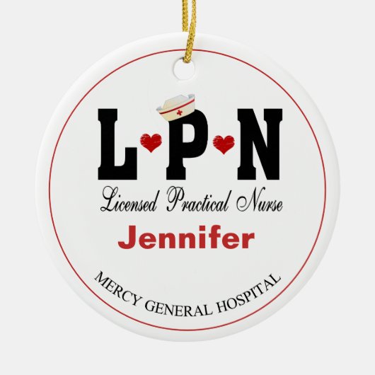LPNナースパーソナライズされたクリスマスセラミックオーナメント セラミックオーナメント (正面)