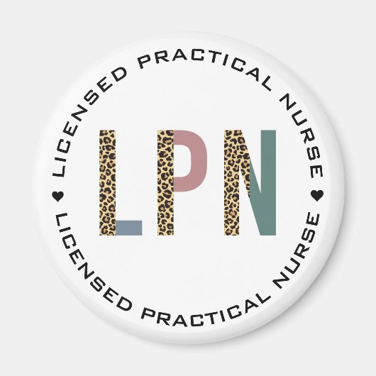 LPNライセンス実用ナースレオパードタイポグラフィ マグネット (正面)