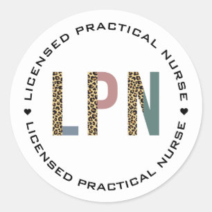 LPNライセンス実用ナースレオパードタイポグラフィ ラウンドシール