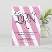 LPN看護師卒業 招待状 ホットピンクグリッター (スタンド正面)