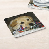 LRイエロー・ラブラドール・レトリーバーおもちゃ人形 スクエアペーパーコースター (アングル)