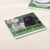 LR I Love My Labs with Love My Labs写真 スクエアペーパーコースター (アングル)