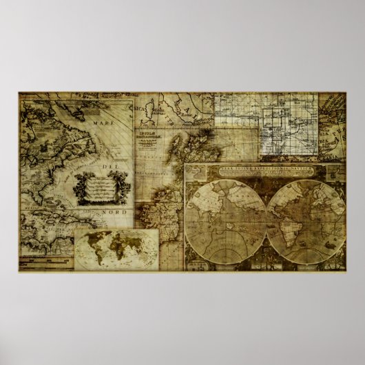 LRG POSTER HI RESヴィンテージ旧世界地図 ポスター (正面)