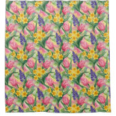 Lrg Tulips, Daffodils, Hyacinths Alcohol Ink Style シャワーカーテン (正面)