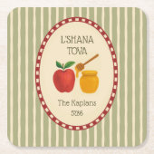 L'Shana Tova Rosh Hashanahユダヤ人新年ストライプの スクエアペーパーコースター (正面)