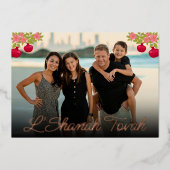 L'Shanah Tovahスクリプト写真ザクロ花 箔シーズンカード (正面)