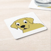 LTイエロー・ラブラドール・レトリーバー漫画の頭 スクエアペーパーコースター (アングル)