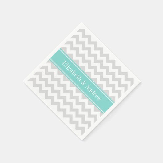 Ltグレーウィットシェブロンジグザグアクアネームモノグラム スタンダードカクテルナプキン (角)