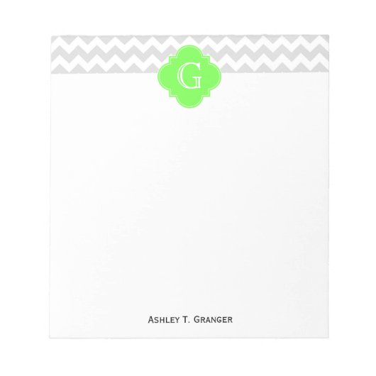 Ltグレーウィットシェブロンジグザグジグザグライムクローバーモノグラ ノートパッド (正面)