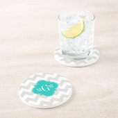 Ltグレーウィットシェブロンティール（緑がかった色）クローバー3モノグラム コースター (側面)