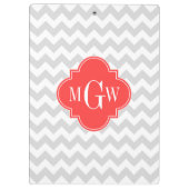 Ltグレーホワイトシェブロンコーラルクローバーモノグラム クリップボード (裏面)