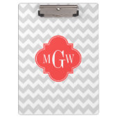 Ltグレーホワイトシェブロンコーラルクローバーモノグラム クリップボード (正面)